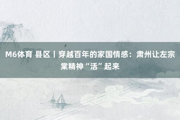 M6体育 县区丨穿越百年的家国情感：肃州让左宗棠精神“活”起来